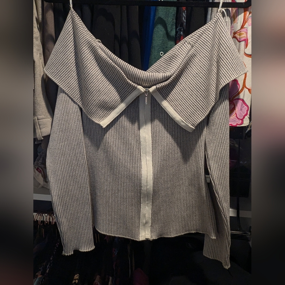 Zara Gray Off-Shoulder Women's Sweater